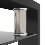 Black Glass Coffee Table with chrome-accented black shelving unit and 220lbs weight capacity