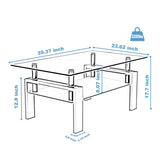 Black glass coffee table with weight capacity 220lbs and glass-topped design