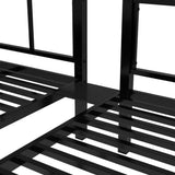 Black metal triple bunk bed with upper twin beds and sturdy frame design