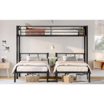 Black Metal Triple Bunk Bed with Upper Bed and Twin Over Twin Bunks for space-saving comfort