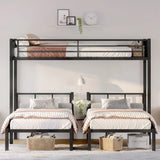Black metal triple bunk bed with twin over twin configurations and upper beds