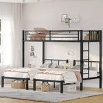 Black metal triple bunk bed with upper beds and twin over twin design