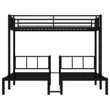 Black metal triple bunk bed with upper and lower twin beds for space-saving sleeping solutions