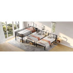 Black Metal Triple Bunk Bed with upper beds and sturdy metal frame in bedroom setting