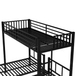 Black metal triple bunk bed with upper bed and twin over twin design for space-saving comfort
