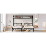 Black metal triple bunk bed with twin over twin upper and lower beds for space-saving comfort