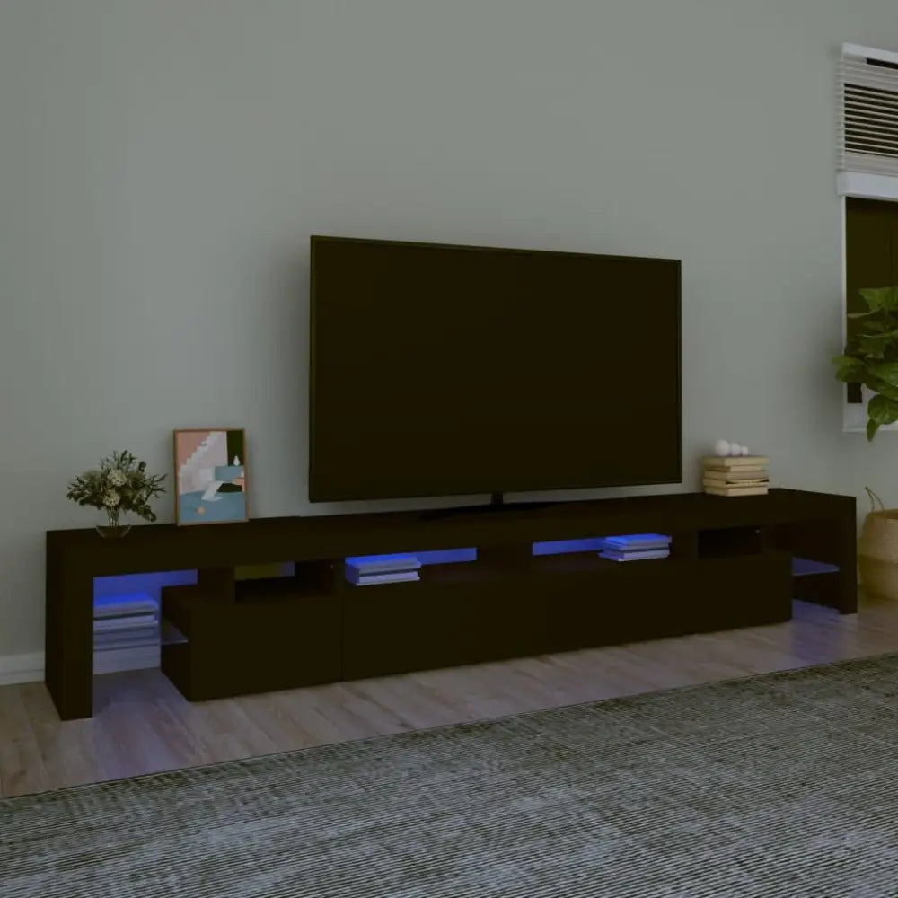 Black TV Stand with LED Lights Featuring RGB LED and modern entertainment center