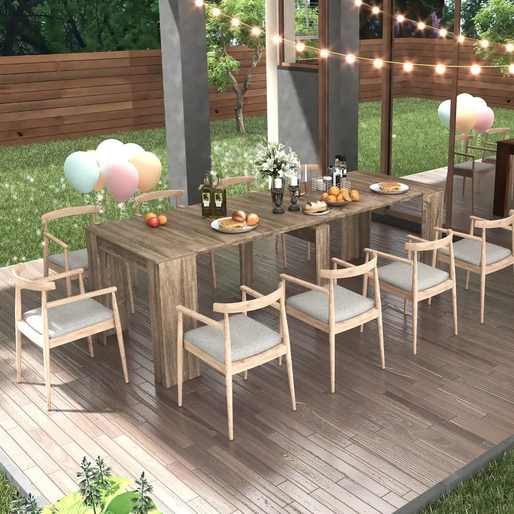 Outdoor dining set with Brown Extendable Console Table, a stylish extendable console table