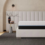 White california king mattress with blue accents and copper-infused memory comfort layer
