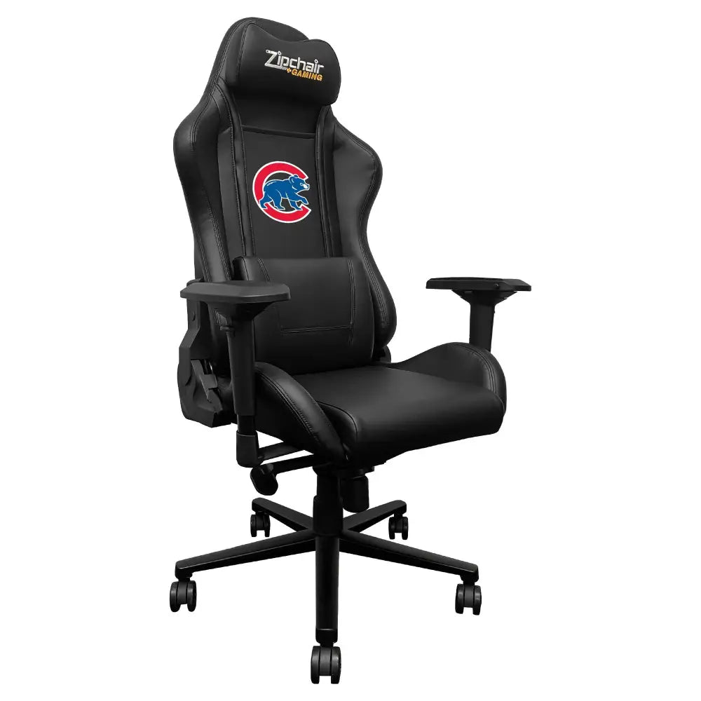 Black Chicago Cubs Xpression Pro gaming chair featuring team logo for ultimate gaming comfort