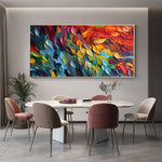Colorful abstract oil painting titled Colorful Feathers Original Canvas Art