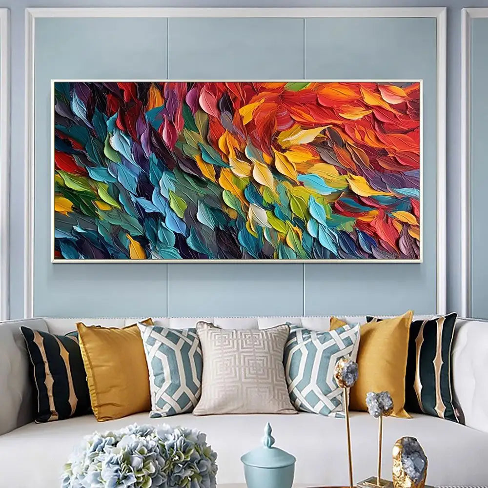 Colorful abstract leaf oil painting on canvas from Colorful Feathers Original Oil Painting Collection