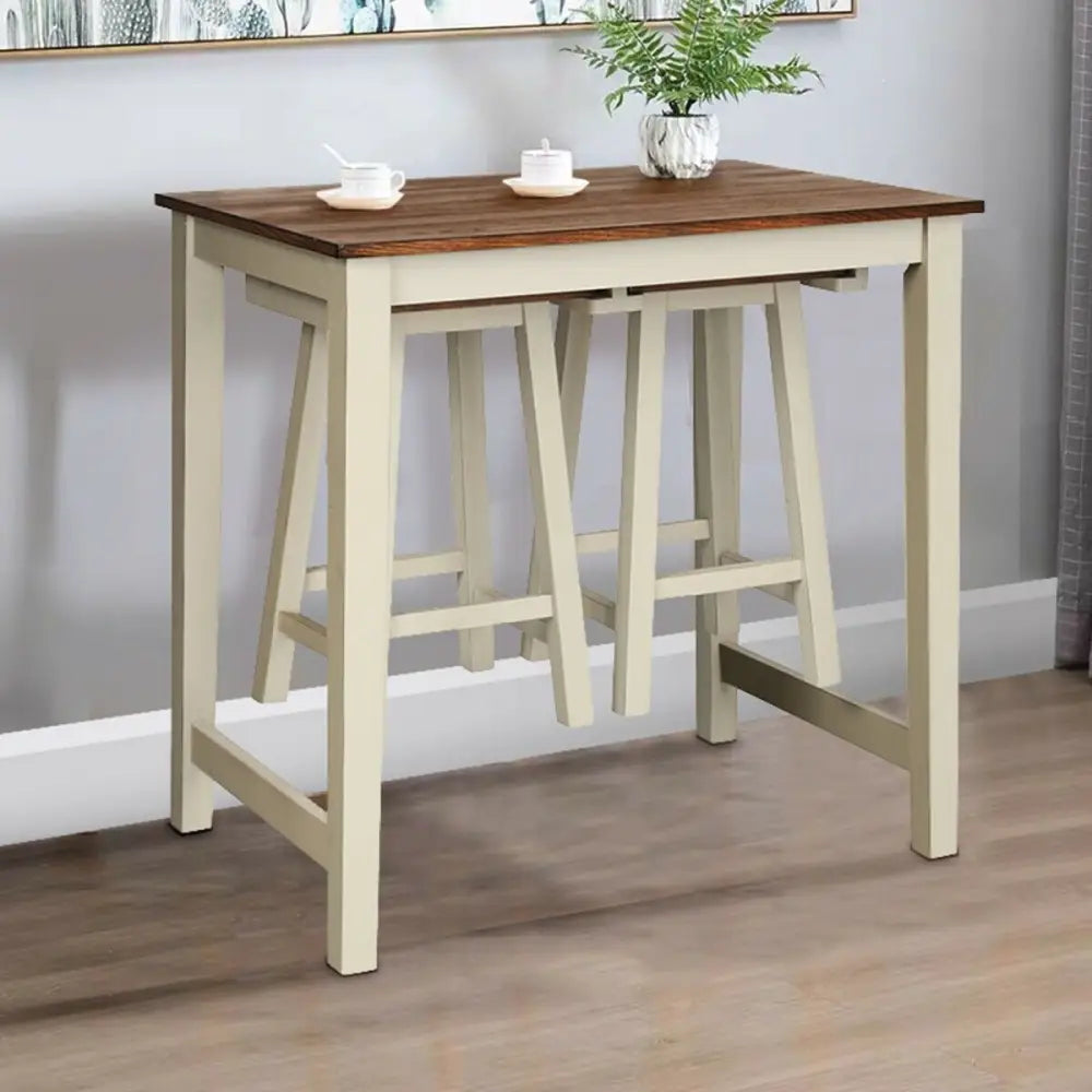 Wooden pub table set with stools made from durable rubber wood for versatile dining