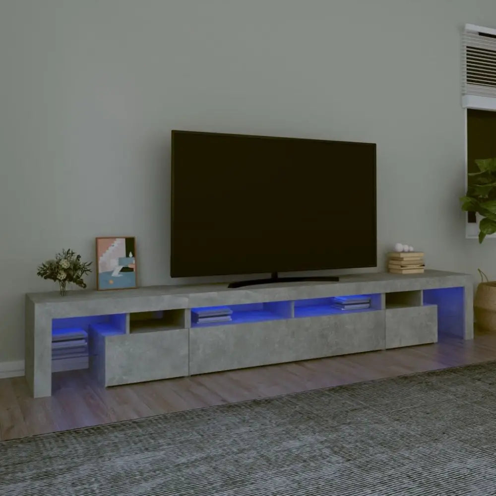 Concrete gray TV stand with rgb led lights and modern features rgb led lighting