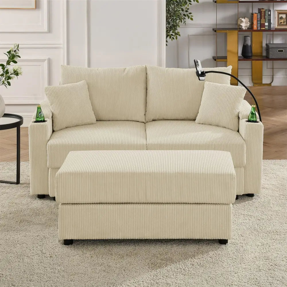 Cream corduroy loveseat with ottoman from the deep seat package size for stylish comfort