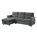 Dark gray velvet sleeper sectional with storage chaise shown in package quantity imagery
