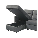 Dark gray velvet sleeper sectional with storage chaise in package quantity setup