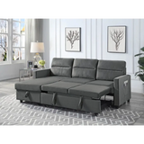 Dark gray velvet sleeper sectional with storage chaise and package quantity feature