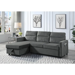 Dark gray velvet sleeper sectional with storage chaise in package quantity shown