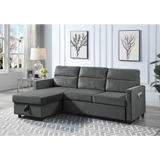 Dark gray velvet sleeper sectional with storage chaise in package quantity shown
