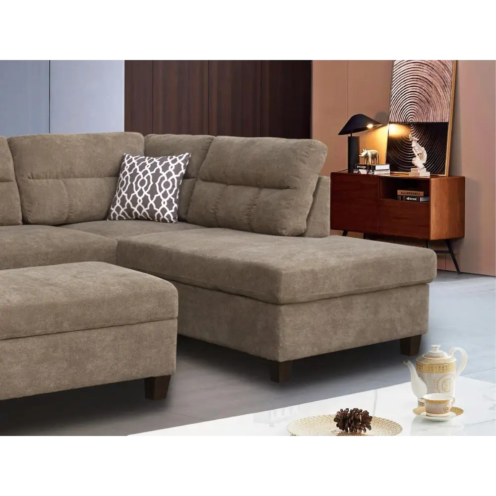 Taupe sectional sofa with ottoman from Diego Brown Fabric Sectional Sofa package size