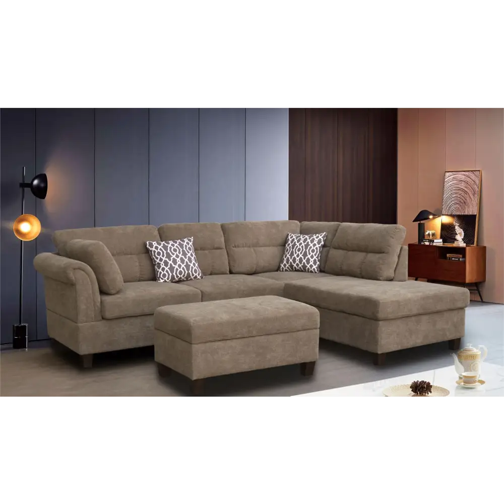 Beige sectional sofa with ottoman from Diego Brown Fabric Sectional Sofa package size