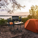Black charcoal grill with side table from Dual Barrel Painted Stainless Steel collection