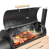 Painted stainless steel smoker grill with cooked food display