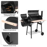 Black charcoal smoker grill on a Dual Barrel Painted Stainless Steel Charcoal Grill