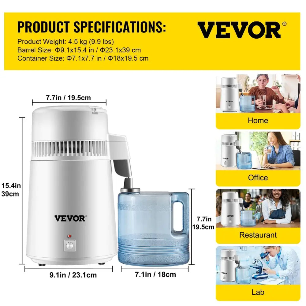 White water distiller with stainless steel construction and efficient heat dissipation