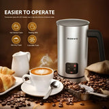 Electric milk frother with stainless steel design and four functional modes