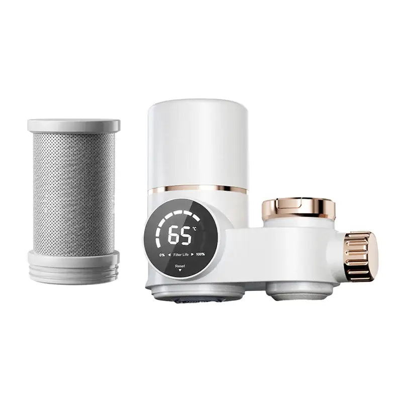 White and gold digital faucet with filter on electric water purifier for clean water
