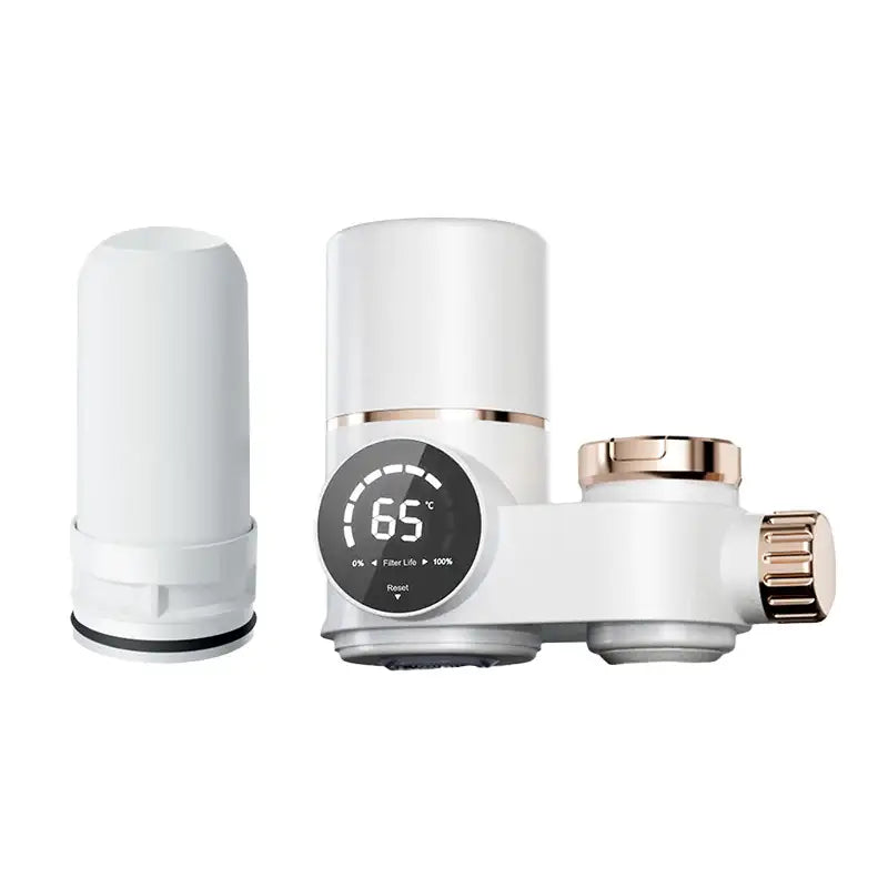 White and gold electric water purifier faucet with digital display for clean water access
