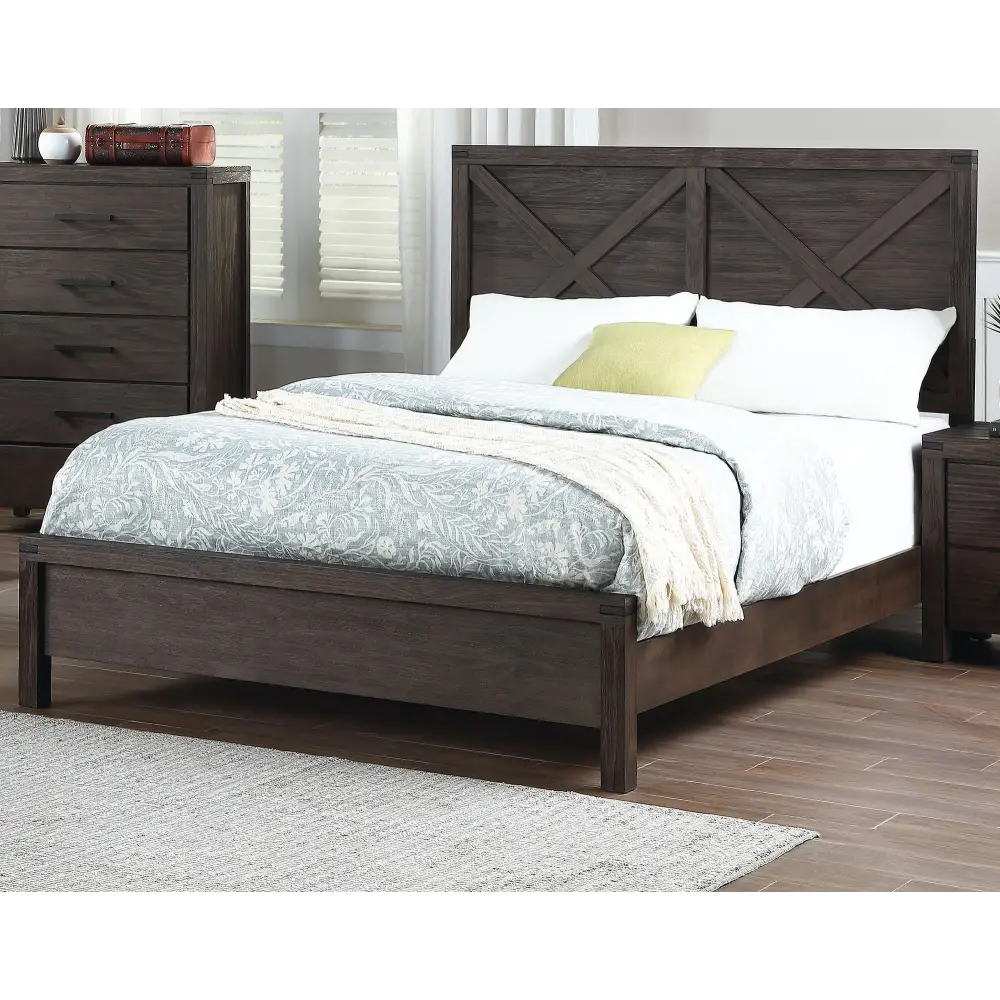 Dark wood queen size bed with headboard in Espresso Queen Size Bed Frame Modern Furniture