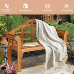 Eucalyptus wood garden bench with throw blanket showcasing durable eucalyptus wood garden furniture