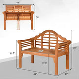 Eucalyptus wood garden bench with dimensions for outdoor seating and durability