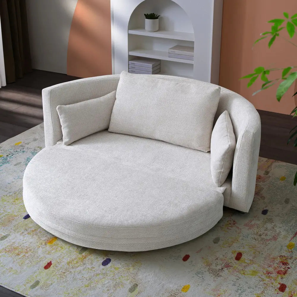Round white swivel chair for Foldable Linen Sofa Bed Futon with dual hand straps