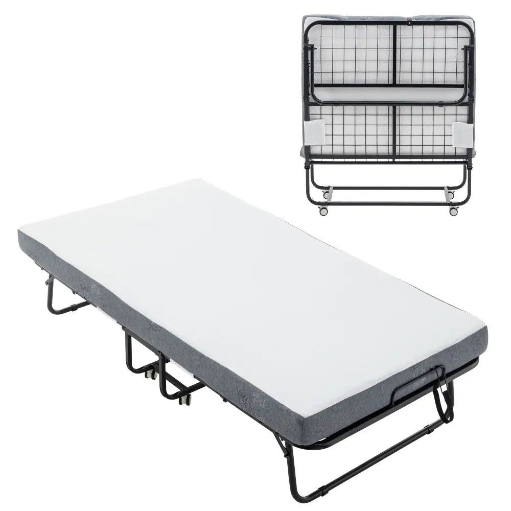 Foldable rollaway bed with memory foam mattress, perfect as a guest bed for easy comfort