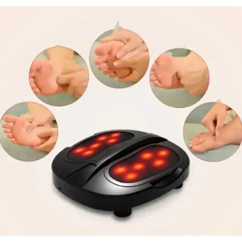Black foot massager with red lights showcasing multiple massage modes for effective foot massage
