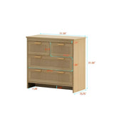 Wooden four-drawer rattan cabinet showing dimensions and load-bearing capacity