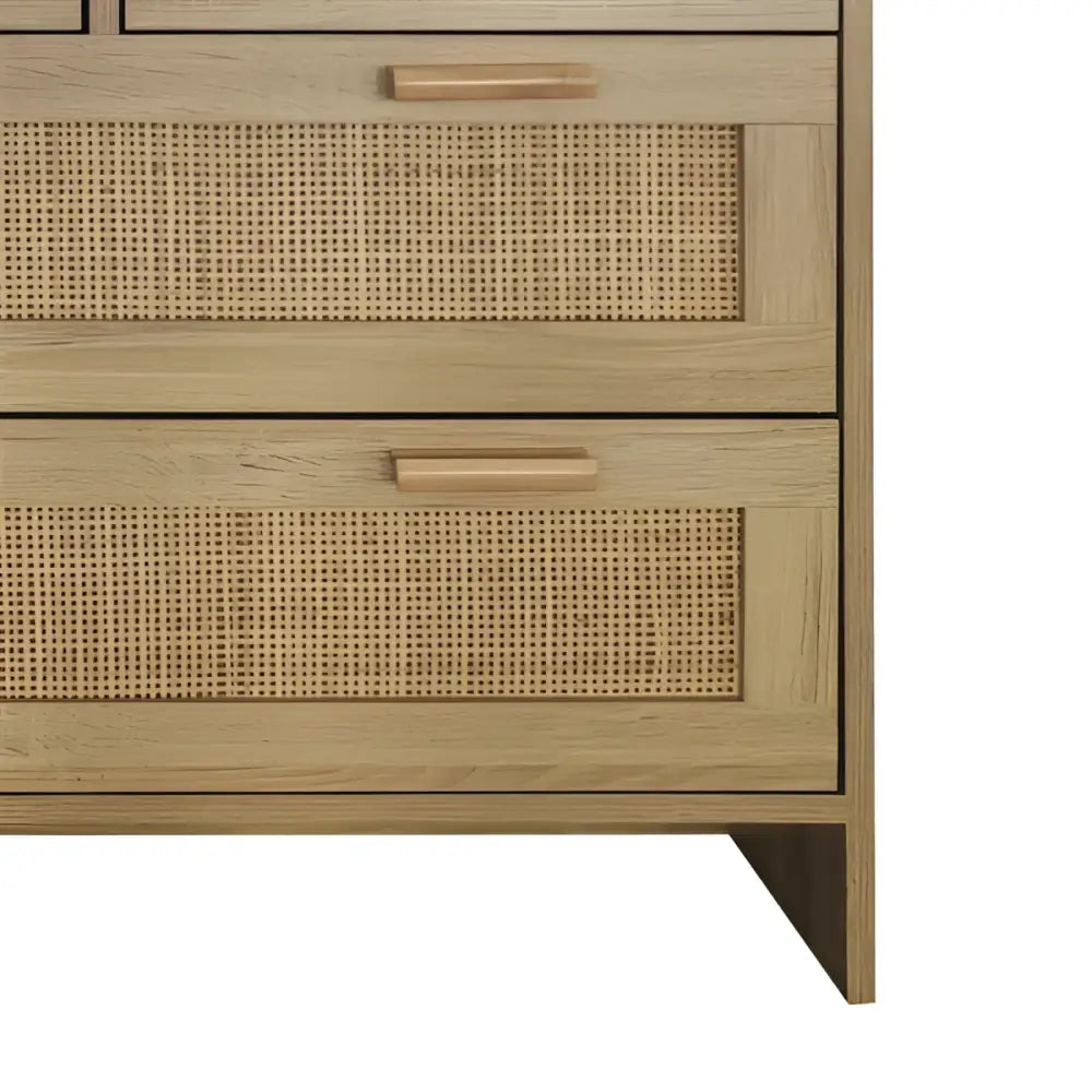 Wooden dresser with woven drawer fronts from Four Drawer Natural Rattan Cabinet demonstrating load-bearing capacity