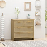 Wooden rattan cabinet with natural rattan drawer fronts and high load-bearing capacity