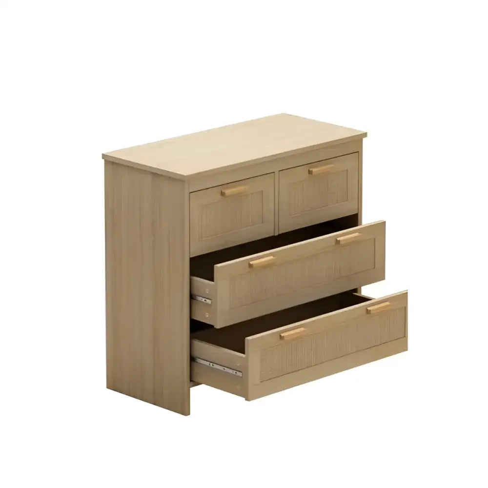Wooden rattan cabinet with woven drawer fronts showcasing natural rattan and load-bearing capacity