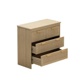 Wooden rattan cabinet with woven drawer fronts showcasing natural rattan and load-bearing capacity