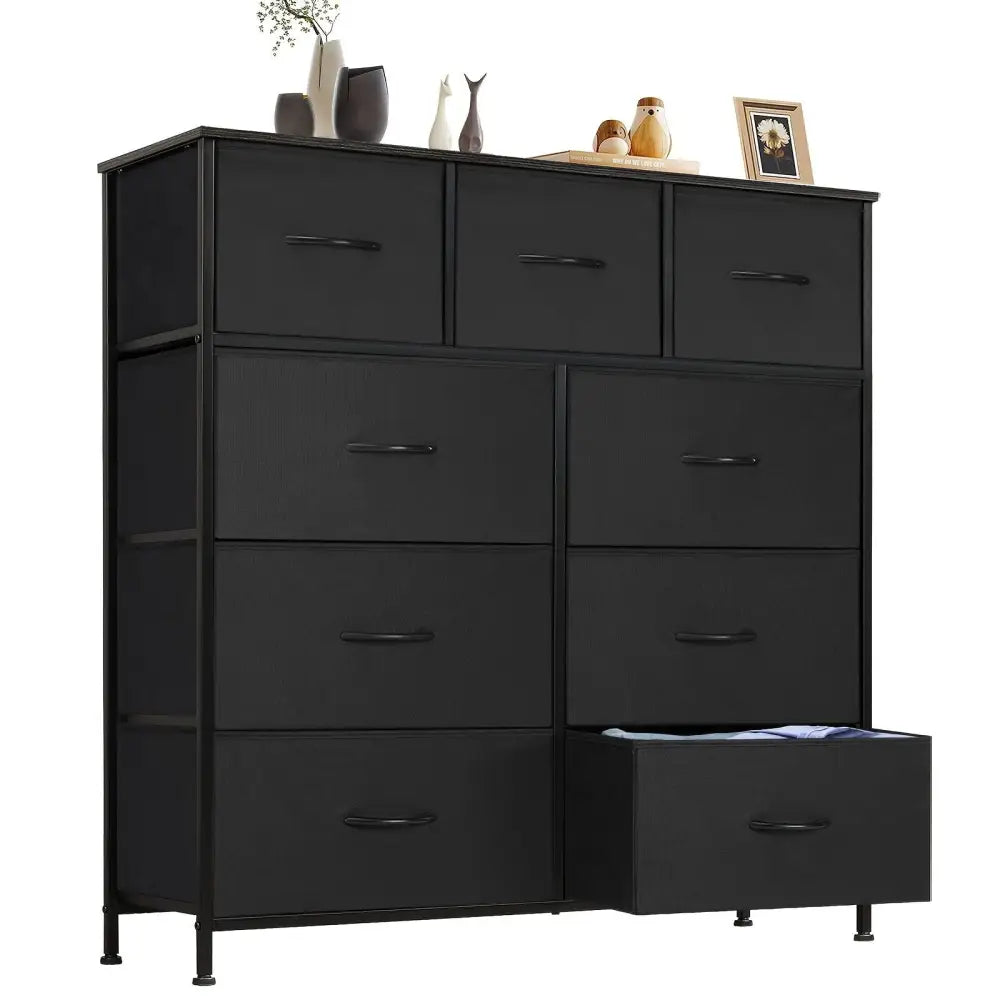 Black fabric dresser with drawers showcasing the Full Size Fabric Drawer Tall Chest