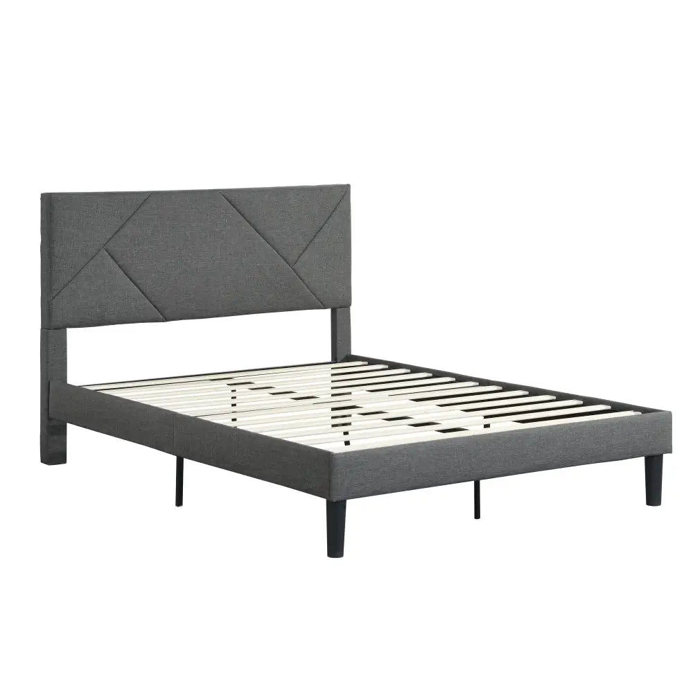 Gray upholstered full size platform bed frame without box spring needed for modern bedrooms