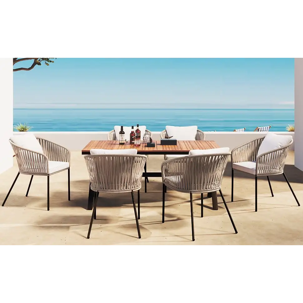 Outdoor dining set with rope chairs and acacia wood tabletop, package size included