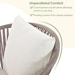 Comfortable patio chair with pillow in GO 7 Piece Beige Patio Dining Set featuring acacia wood tabletop