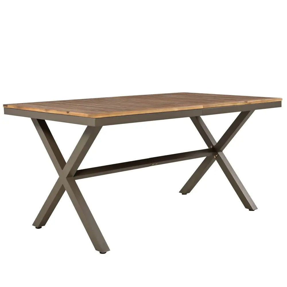 Rectangular acacia wood tabletop with metal legs in GO 7 Piece Beige Patio Dining Set