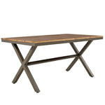 Rectangular acacia wood tabletop with metal legs in GO 7 Piece Beige Patio Dining Set